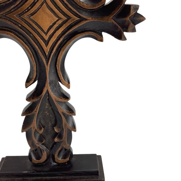 Pier 1 Imports Wood Carved Cross India Made Stands 13.5" x 6" Dark Brown - Picture 3 of 7